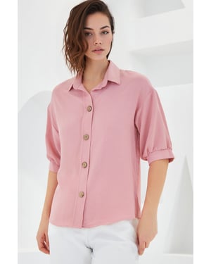 Oversized Crepe Shirt met Knopsluiting