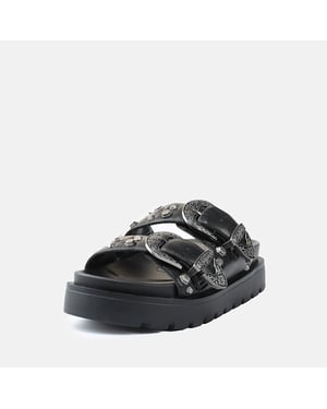 Buffalo Raya Ari West Leren Dames Zwarte Sandalen