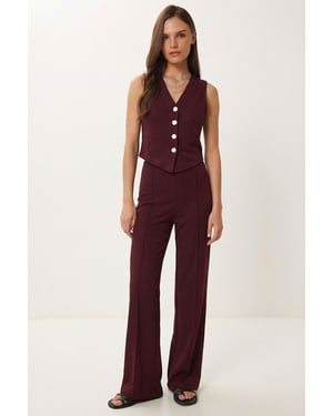 Hoogwaardige Taille V-hals Knopen-up Brede Pijpen Co-ord Set