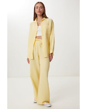 Hoge Taille Brede Pijpen Twee-Delig Co-ord Set met Kraag