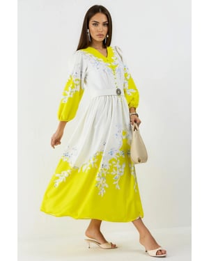 Bloemen Maxi Jurk met V-hals en Knoopdetails