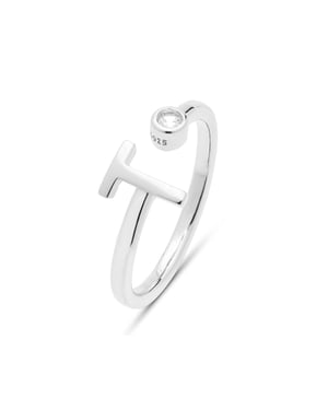 Luxenter 925 Sterling zilveren ring met gerhodineerde briljant zirkonia - Alfabet