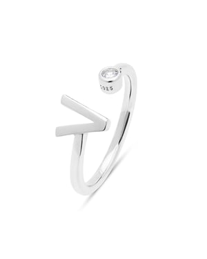 Luxenter 925 Sterling zilveren ring met gerhodineerde briljant zirkonia - Alfabet