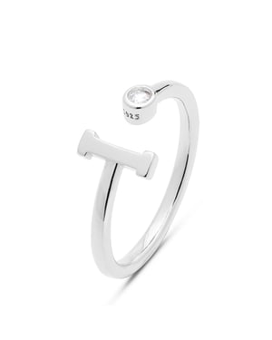 Luxenter 925 Sterling zilveren ring met gerhodineerde briljant zirkonia - Alfabet