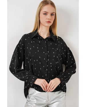 Overmaatse Lange Mouwen Gedrukt Shirt met Zak