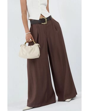 Hoge Taille Wijde Pantalon met Plooien