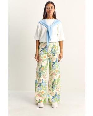 Hoge Taille Paisley Print Rechte Spijkerbroek