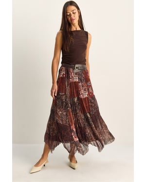Hoge Taille Paisley Print Midi Rok met Ceintuur