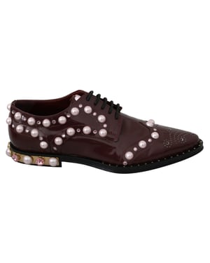 Dolce & Gabbana Bordeaux Leren Kristallen Parels Formele Schoenen