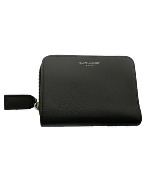 Saint Laurent compacte portemonnee met ritssluiting en korrelmotief (Rive Gauche) in grijs leer.