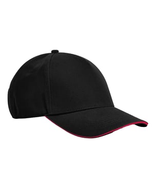 Beechfield EarthAware Classic 5 Panel Organic Cotton Sandwich Peak Baseball Cap (Zwart/Klassiek Rood)