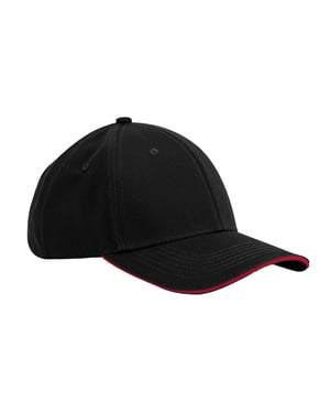 Beechfield EarthAware 6 Paneel Organic Cotton Sandwich Peak Cap (Zwart/Klassiek Rood)