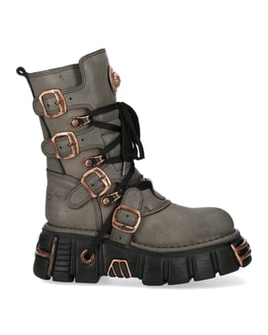New Rock grijze/bruine leren gothic bikerlaarzen tot halverwege de kuit - M-373XL-C119