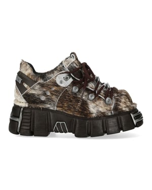 New Rock bruine leren gotische platform enkellaarsjes met bontrand - M-120N-C114