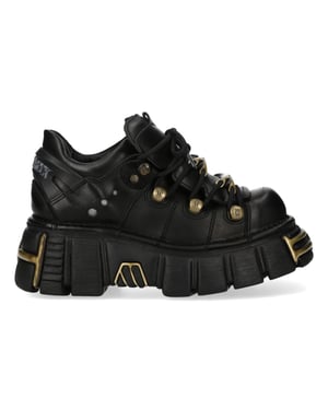 New Rock zwarte leren gotische platform enkellaarsjes - M-120N-C116