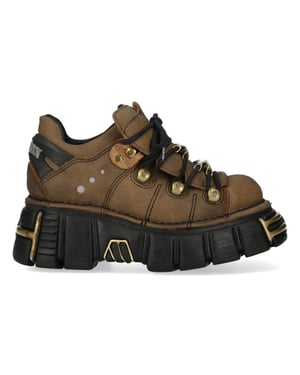 New Rock bruine leren gotische platform enkellaarsjes - M-120N-C120