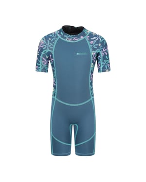 Mountain Warehouse Wetsuit met korte print voor kinderen (Donker groenblauw)