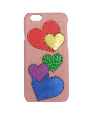 Dolce & Gabbana Chic Roze Leren Telefoonhoes voor Vrouwen met Hartversiering
