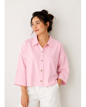 Roze katoenen cropped overhemd met knopen
