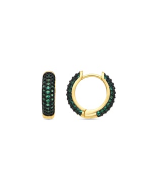 Luxenter Oorbellen met een diameter van 9 mm, 18-karaats geelgoud afwerking en smaragdgroene zirkonia - Lesrat