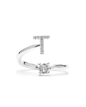 Luxenter Ring met glanzende zirkonia, zilveren afwerking - Alphabet