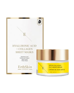 Zonnebrandcrème SPF 50 Collageen Dagcrème 50ml + Hyaluronzuur & Collageen Masker - 3 Vellen