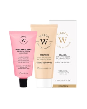 HUIDVERTILLER BOOST COLLAGEEN MOISTURISER 50ml + DRAGONFRUIT & BHA TROPISCHE DETOX KLEIMASKER 50ml