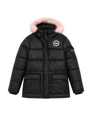 Meisjes Explorer Jas Kinderen Zwart Gewatteerde Warm Winterjas met Capuchon