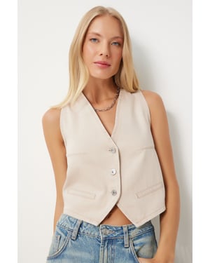 Denim V-hals Mouwloos Crop Vest