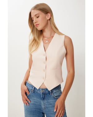 Dames geweven knoop-voorzijde gilet