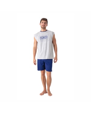 Heren Zomer Korte Mouwloze Pyjama met Brede Armsgaten MU19