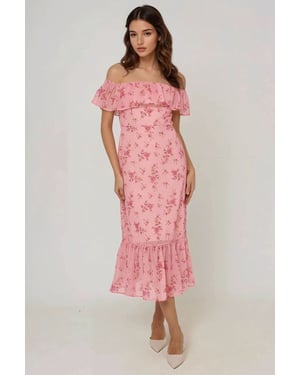 Off-shoulder bloemenpatroon bodycon midi-jurk