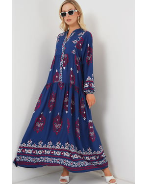 Geprinte V-hals Maxi-jurk