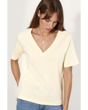 V-hals Effen Regular Fit Katoenen T-Shirt