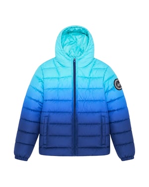 Jongens Gepufferde Jasje Kinderen Blauw Oceaan Vervaagd Met Capuchon Gevoerde Warme Jas