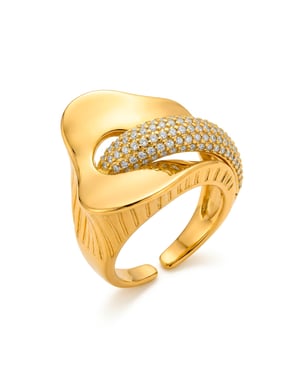Luxenter Ring met schitterende zirkonia, afgewerkt in 18 karaats geelgoud - Lefri