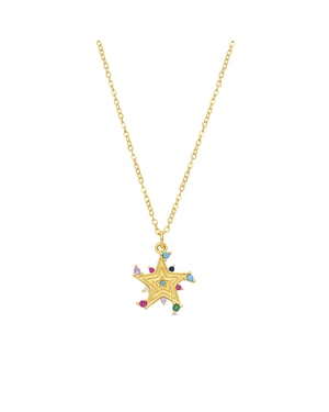 Luxenter ketting in metaallegering en multicolor zirkonia, afgewerkt in 18 karaat geel goud - Ryaiss
