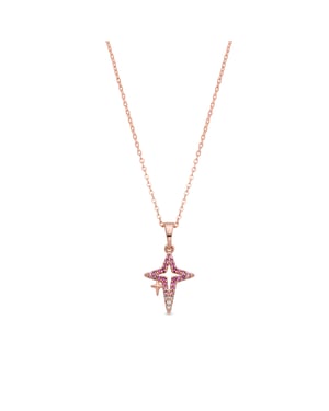 Luxenter ketting in metaallegering en robijn zirkonia, afgewerkt in 18 karaat roségoud - Kailial
