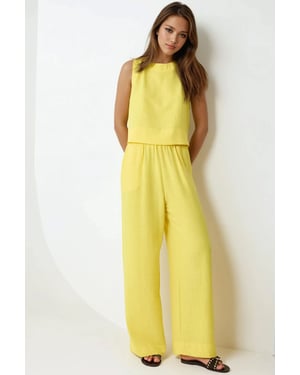 Linnen Voel Blouse & Elastische Taille Broek Tweedelige Coördinatie Set