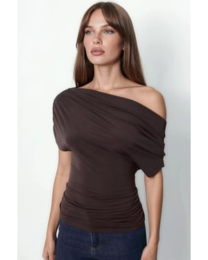 Asymmetrische Kraag Korte Mouw Blouse