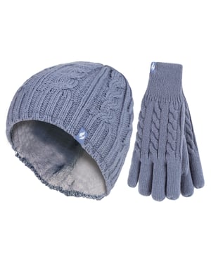 Dames Fleece Gevoerde Thermo Muts & Handschoenen Set voor de Winter