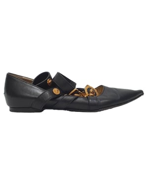 Versace Tribute Logo Ballerina Flats in Zwart Leder
