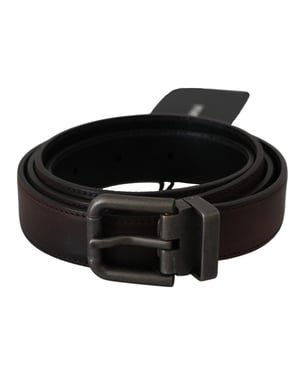 Dolce & Gabbana Effen Bruin Leren Grijze Gesp Riem