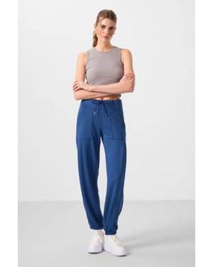 Mid Waist Crepe Ontspannen Broek met Zak