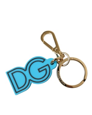 Dolce & Gabbana Blauw Rubber Gouden Metaal DG Logo Sleutelhanger Sleutelhanger