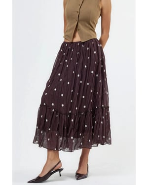 Hoge Taille Polkadot Maxi Rok met Rimpels