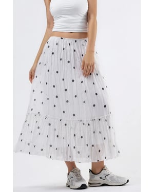 Hoge Taille Polka Dot Maxi Rok met Franje
