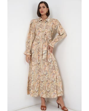 Paisley Geknoopte Midi Shirtjurk
