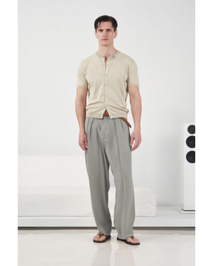 Heren Midden Taille Brede Pijpen Geplooide Broek
