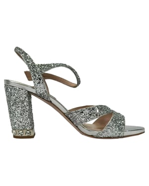 Miu Miu Kristalversierde Leren Sandalen in Zilveren Glitters